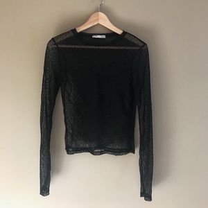 Pull & Bear sheer mesh polka dot long sleeve top